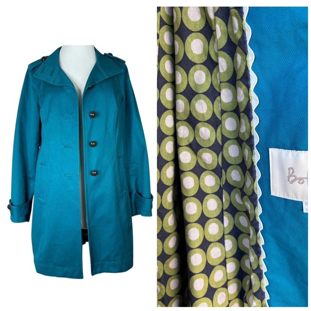 Boden Trench with Fun Pattern Lining - Button Front. Turquoise. US size 8 - Picture 1 of 10